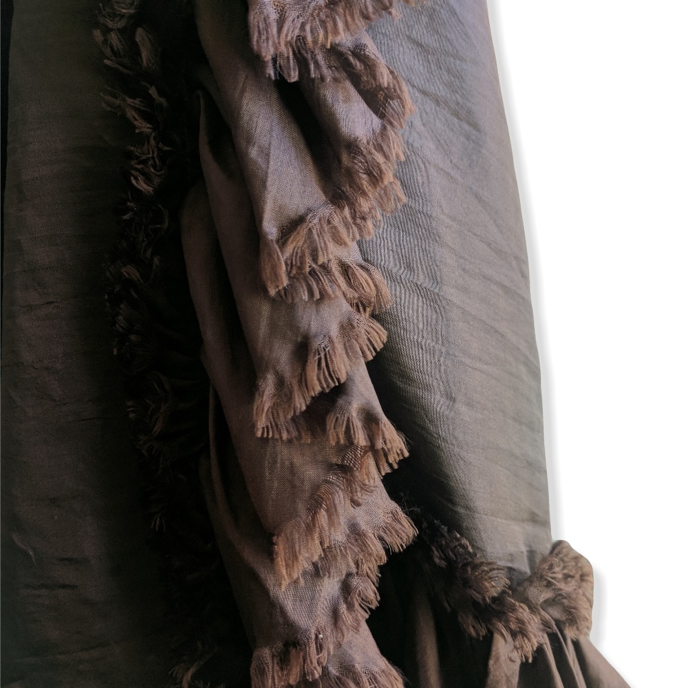 Long silk ruffle wrap flounce skirt, brown - Picture 4 of 4